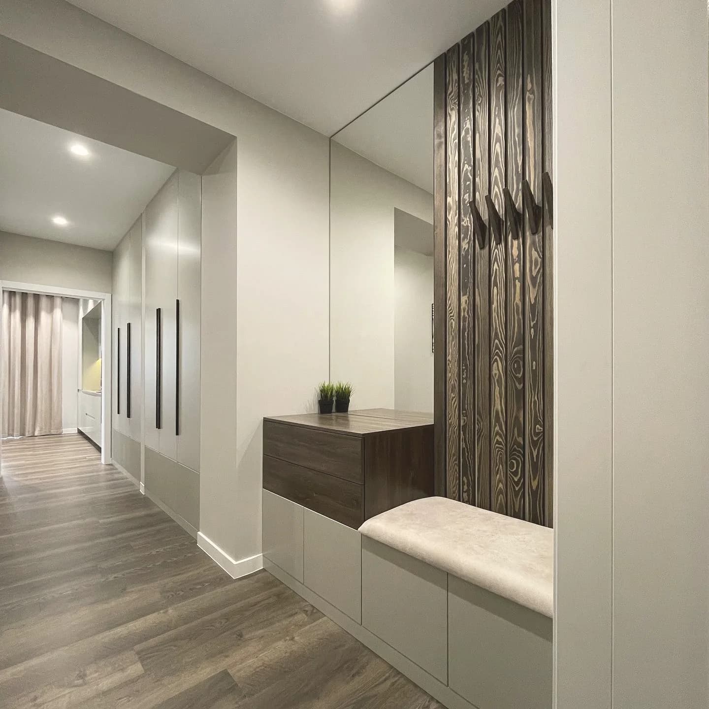 Sage hall run with scorched timber panel — London