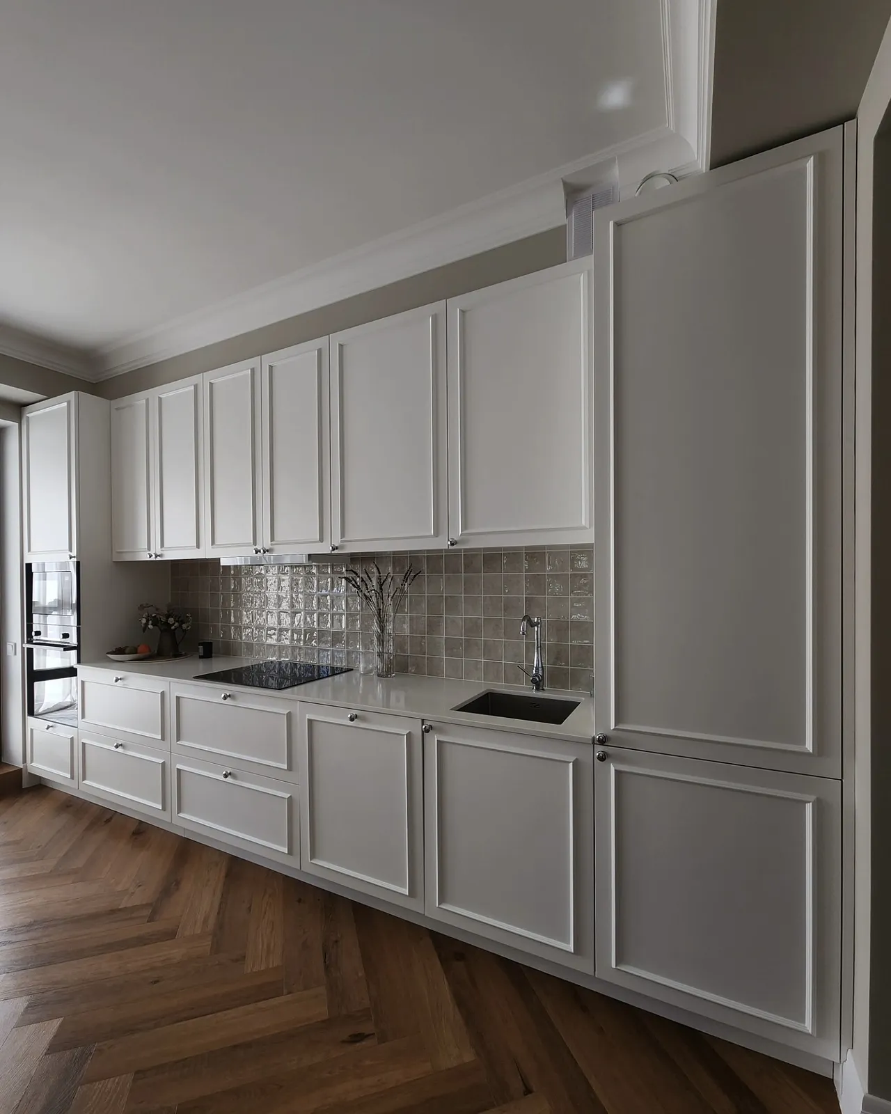 Classic cream kitchen with herringbone floors — Epsom, Surrey