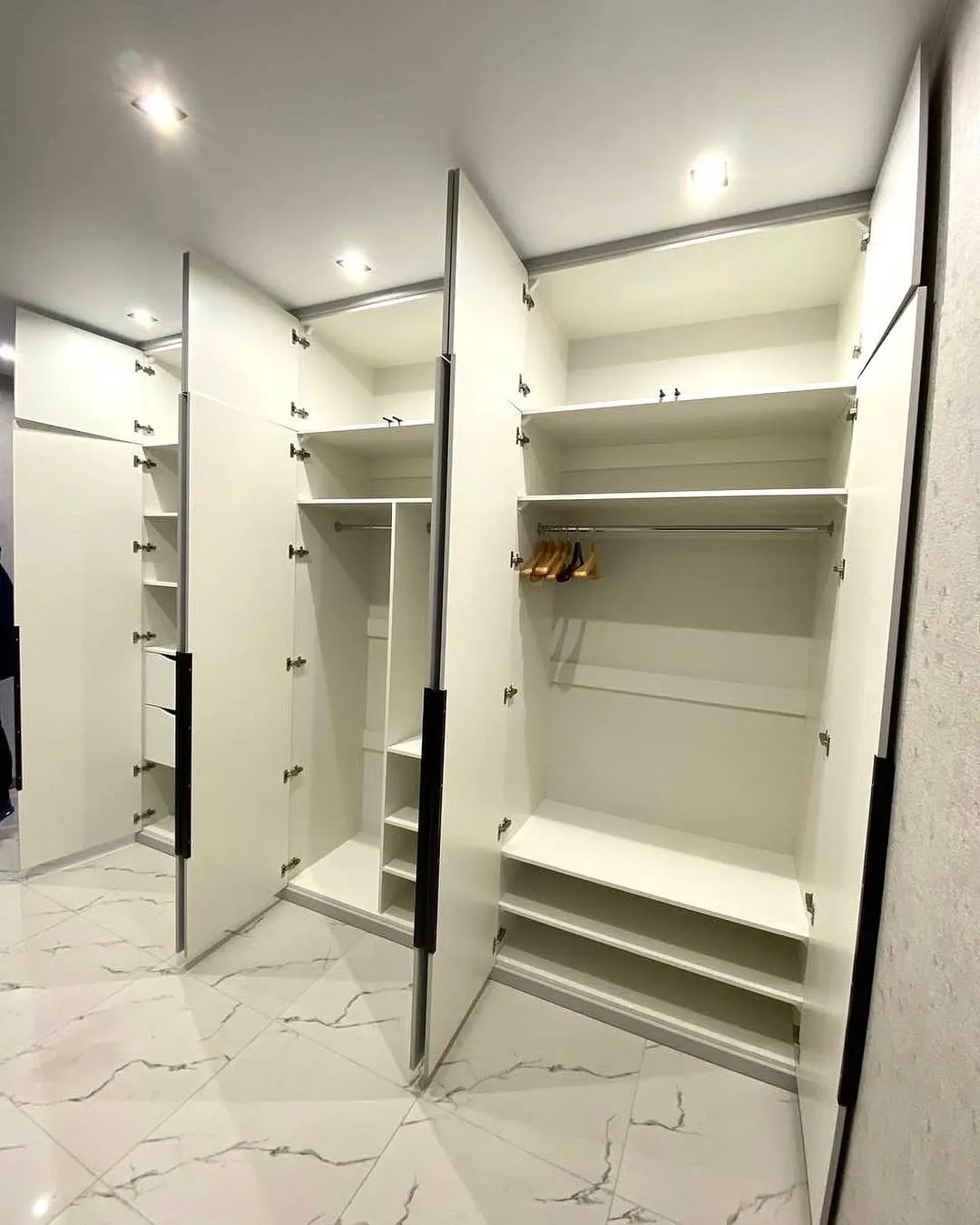 Greige wardrobes with walk-in fit-out — Upminster, London