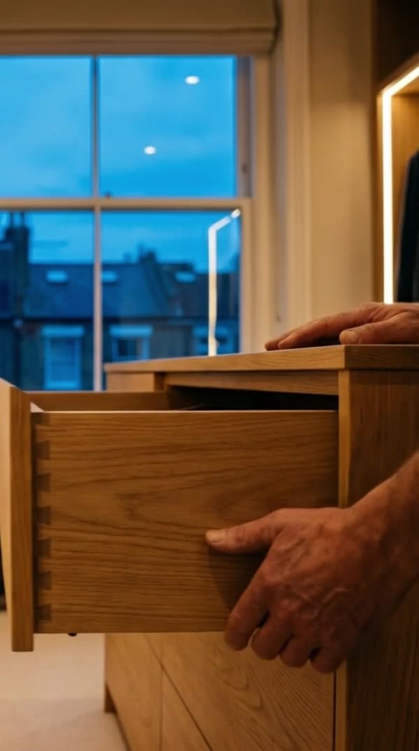 Bespoke fitted oak wardrobes and joinery in a London home by PrimeCraft Surface Solutions