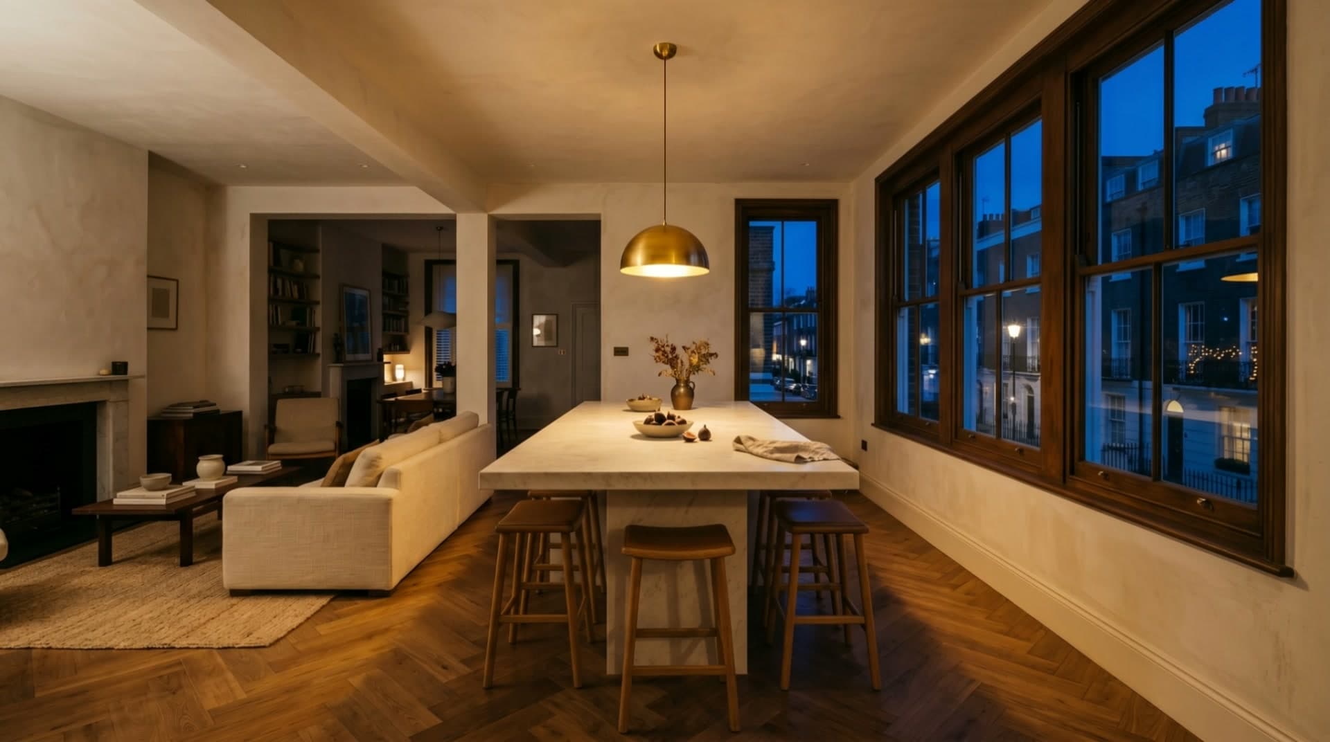 A finished London townhouse at dusk by PrimeCraft Surface Solutions